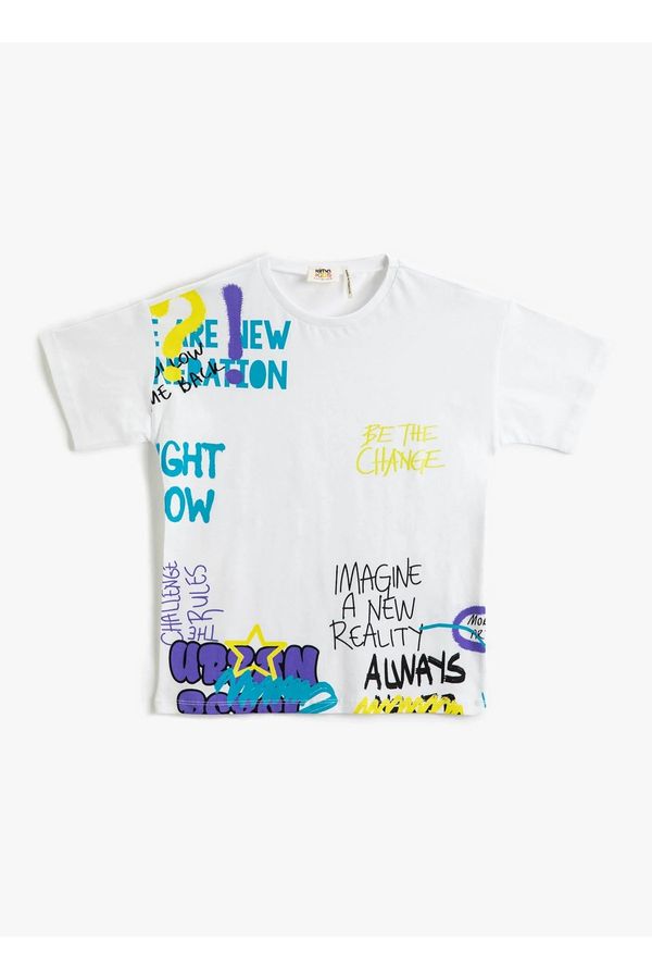 Koton Koton Printed Ecru Boy's T-shirt 3skb10154tk
