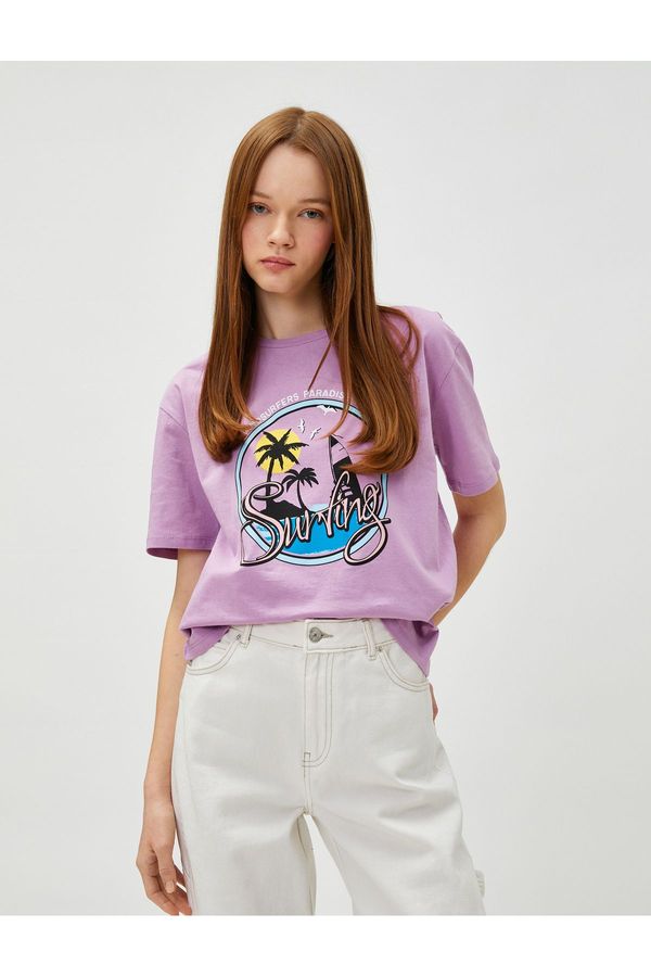 Koton Koton Printed T-Shirt Crew Neck Short Sleeve Cotton