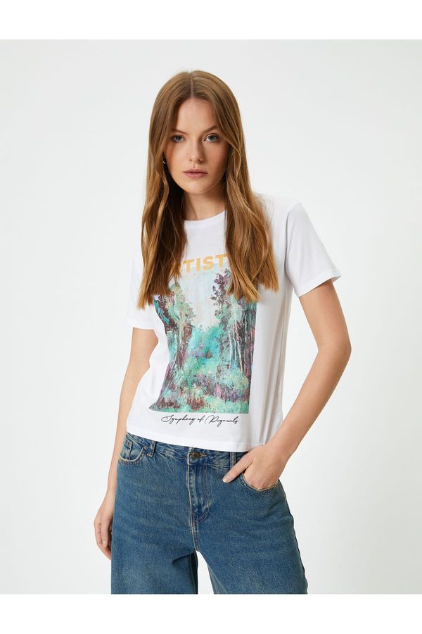 Koton Koton Printed T-Shirt Crew Neck Short Sleeve Cotton