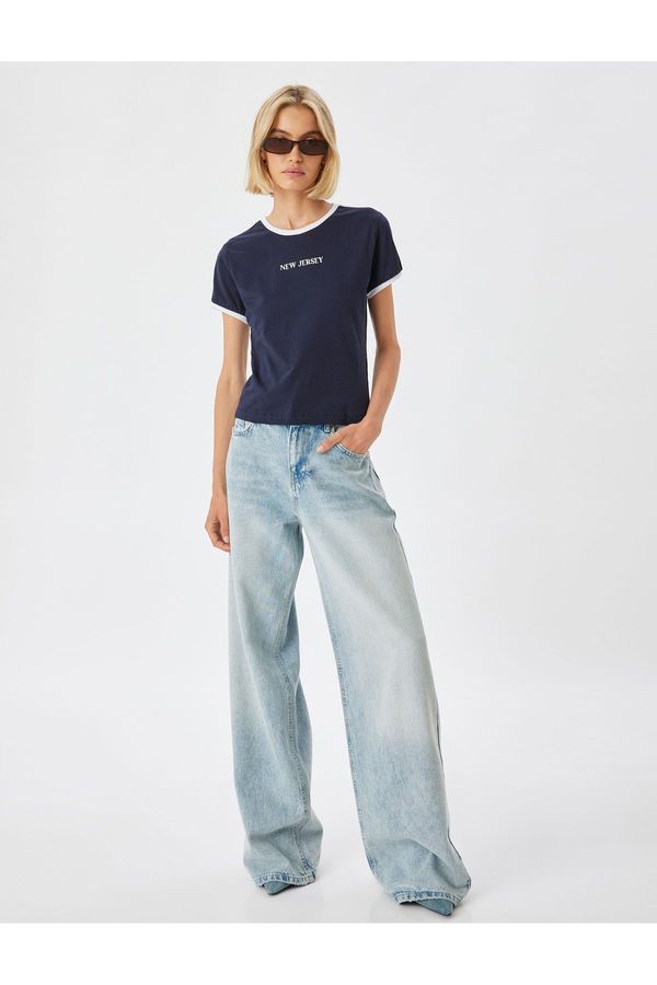 Koton Koton Printed T-Shirt Piping Short Sleeve Crew Neck Cotton