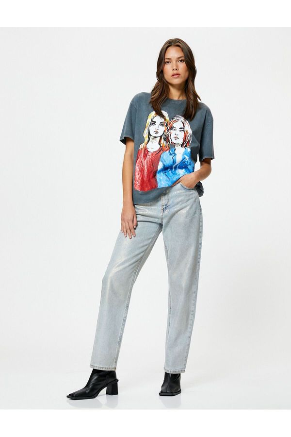 Koton Koton Printed T-Shirt Short Sleeve Crew Neck Faded Effect Regular Fit