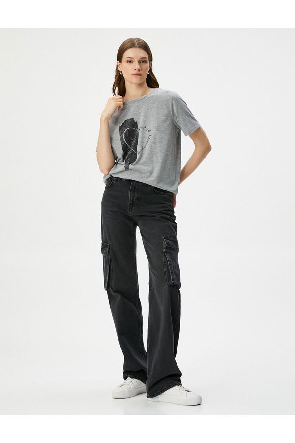 Koton Koton Printed T-Shirt Short Sleeve Crew Neck Viscose Blended Regular Fit