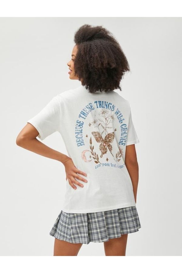 Koton Koton Printed T-Shirt Short Sleeved Crew Neck Cotton