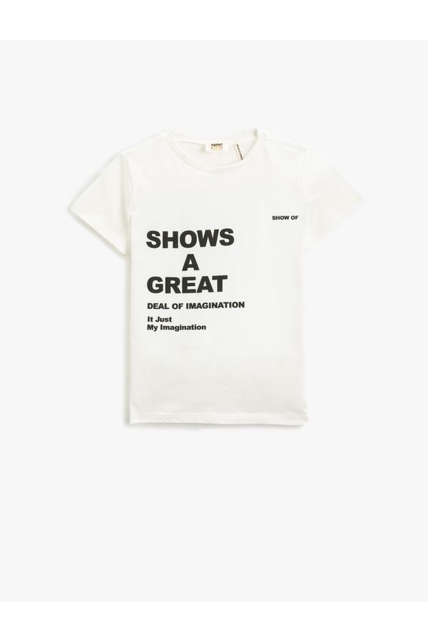 Koton Koton Printed T-Shirt Short Sleeved Crew Neck Cotton
