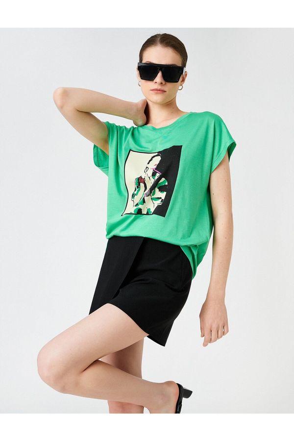 Koton Koton Printed T-Shirt Short Sleeved Crew Neck Modal Blend.