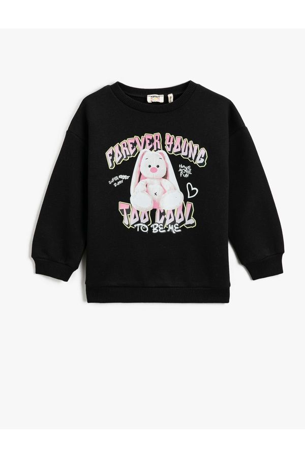 Koton Koton Rabbit Printed Sweatshirt Long Sleeve Crew Neck Raised