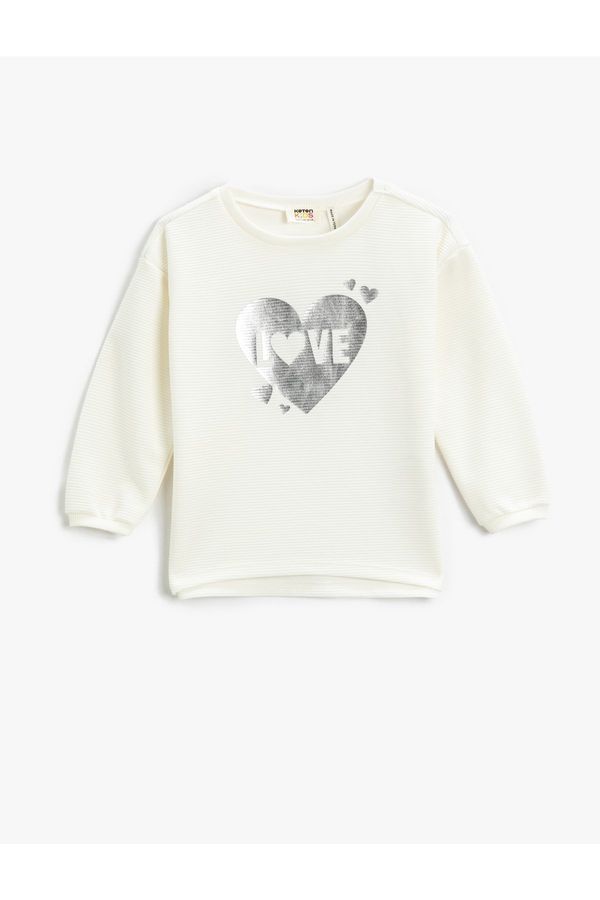 Koton Koton Ribbed Sweatshirt with Glossy Heart Print Crew Neck.