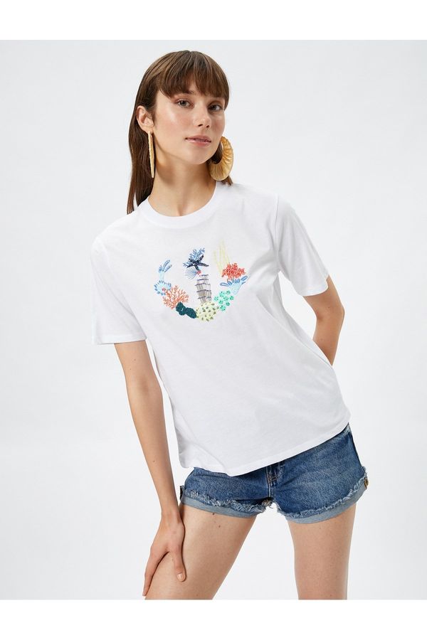 Koton Koton Şahika Ercümen X Cotton-Marine Themed Beaded T-Shirt.