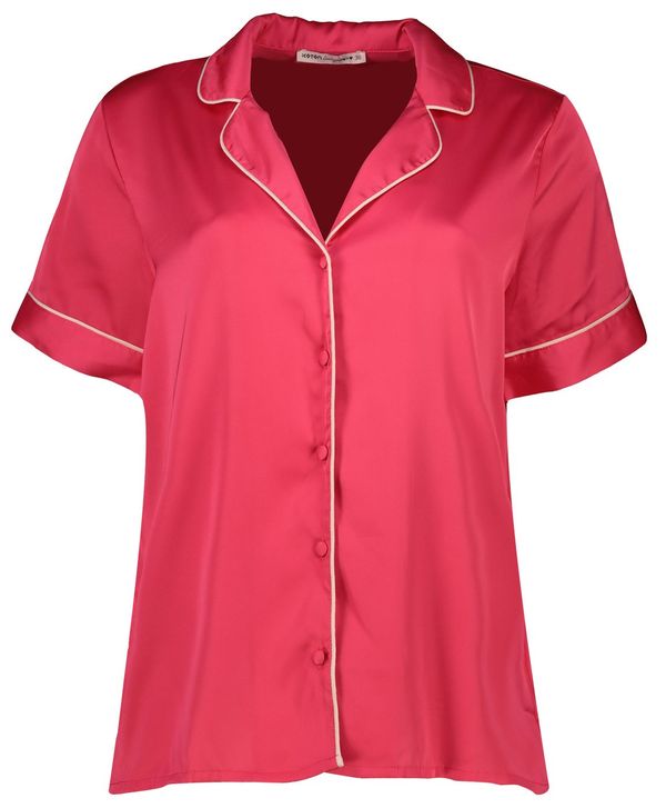 Koton Koton Satin Pajama Top Short Sleeve Shirt Collar Buttoned Embroidered