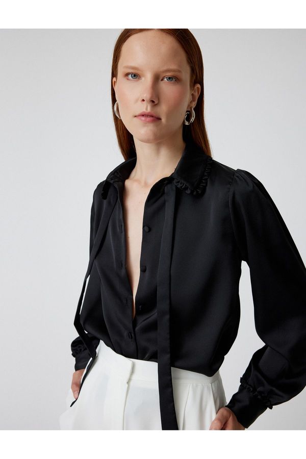 Koton Koton Satin Shirt Long Sleeve Ruffle Detail Scarf Collar Detail