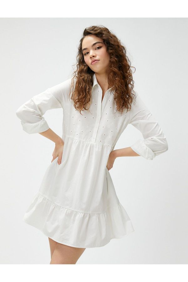 Koton Koton Scallop Shirt Dress Long Sleeve Ruffle Cotton