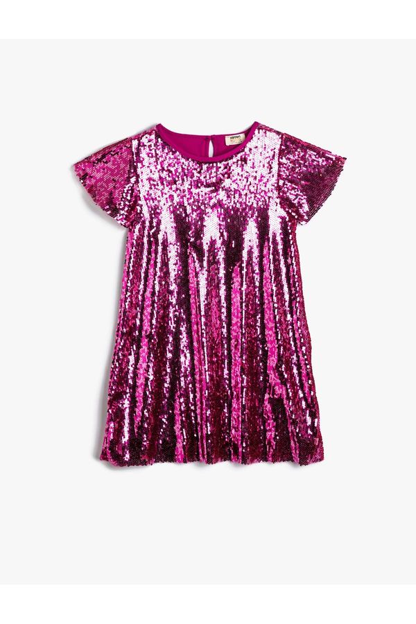 Koton Koton Sequin Sequined Dress Short Sleeve Round Neck