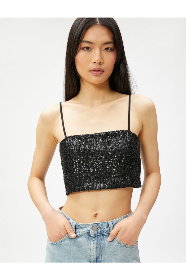 Koton Koton Sequined Bustier with Thin Straps