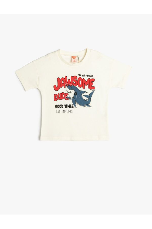 Koton Koton Shark Print Short Sleeve Cotton T-Shirt