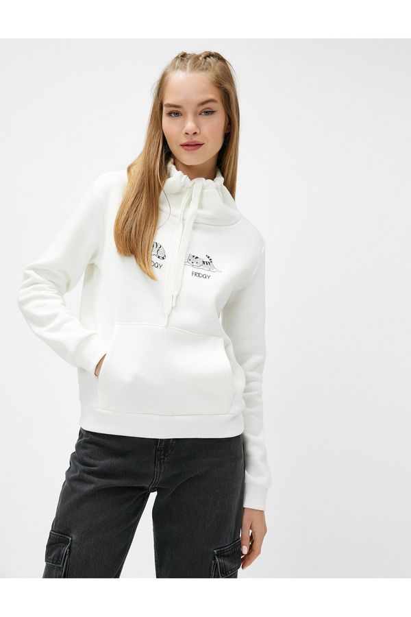 Koton Koton Shawl Collar Sweatshirt With Pocket Printed Kangaroo