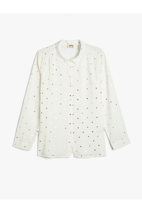 Koton Koton Shiny Heart Patterned Viscose Fabric Long Sleeve Shirt