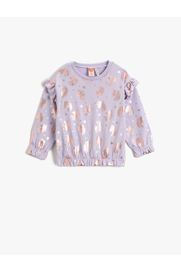 Koton Koton Shiny Unicorn Printed Sweat Ruffle Detailed Long Sleeve Cuffs and Elastic Waist