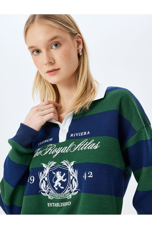Koton Koton Shirt Collar College Printed Color Block Raised Sweatshirt