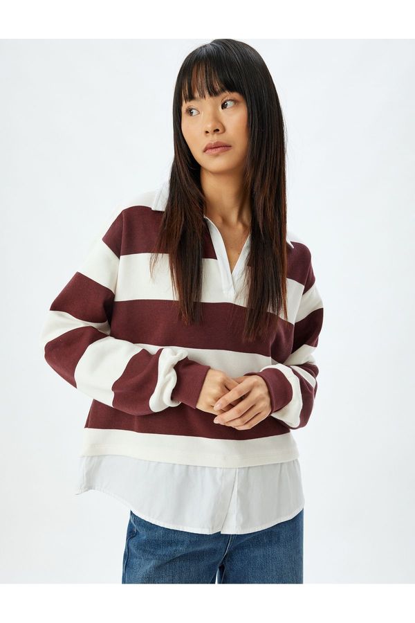 Koton Koton Shirt Collar Sweatshirt Oversize Color Block Raised