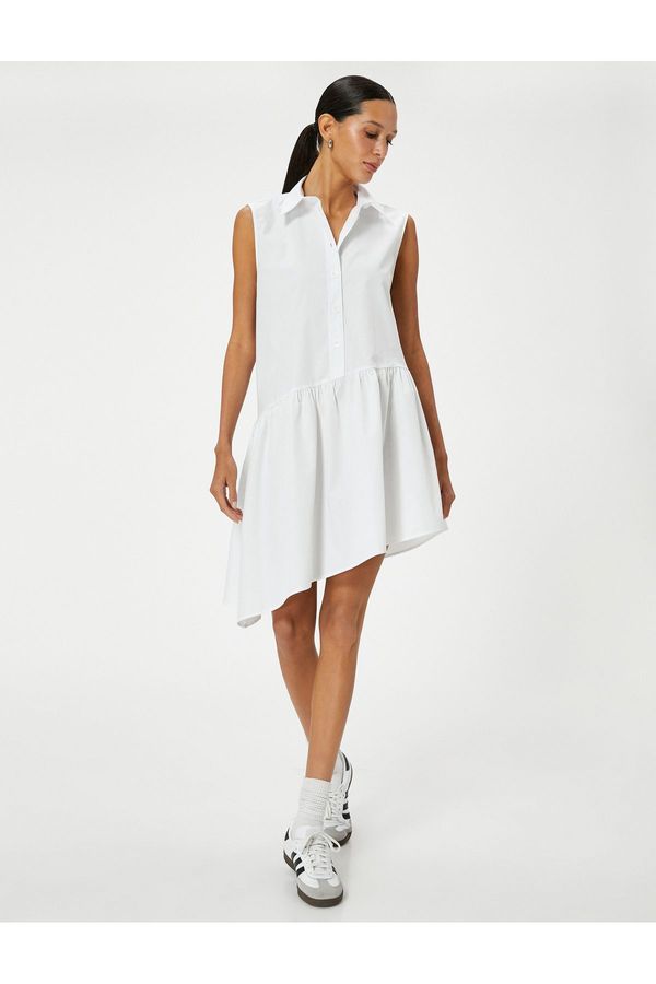 Koton Koton Shirt Dress Asymmetrical Cut Sleeveless Buttoned Cotton Comfortable Cut