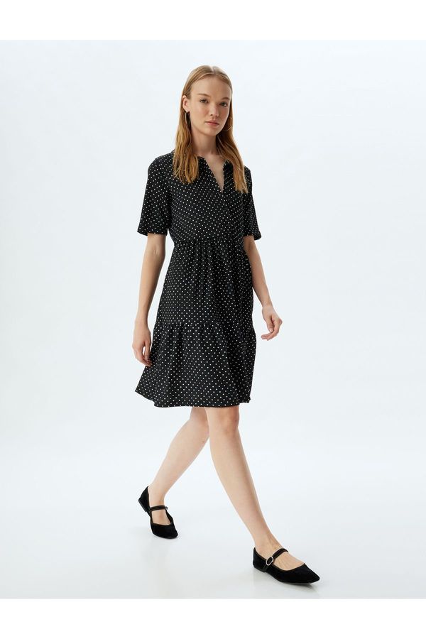 Koton Koton Shirt Dress Mini Polka Dot Buttoned Crepe Flounce