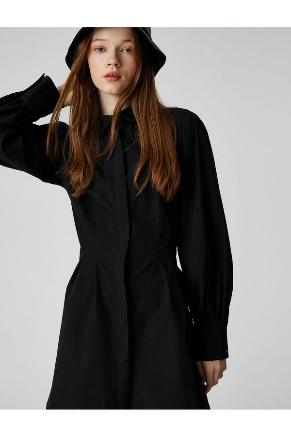 Koton Koton Shirt Dress Pleated Waist Long Sleeve Cotton Cuff Collar