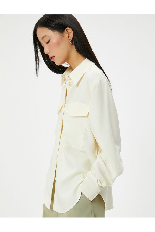 Koton Koton Shirt Jacket Long Sleeve Flap Pocket Buttoned
