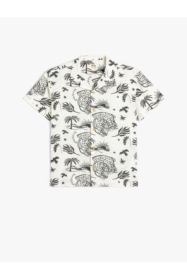 Koton Koton Shirt Tiger Printed Floral Short Sleeve Pocket Cotton