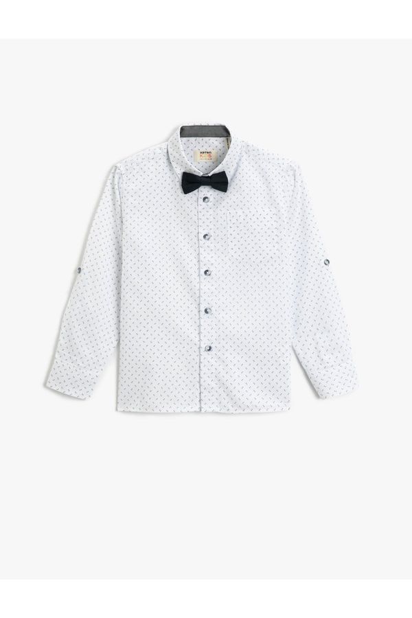 Koton Koton Shirt with Bow Tie Long Sleeved One Pocket Detail Cotton