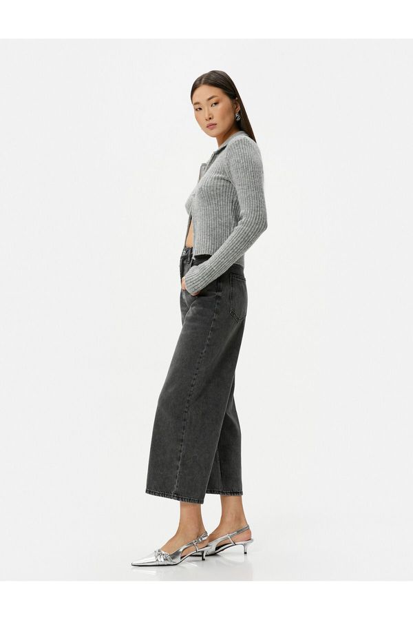 Koton Koton Short Extra Wide Leg Denim Trousers Standard Waist Pocket Cotton - Bianca Crop Jean