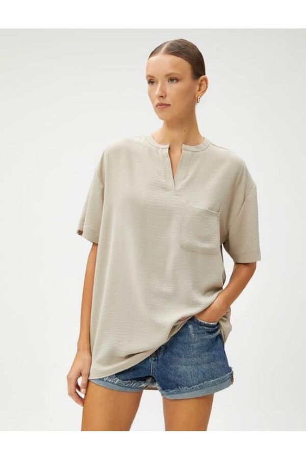 Koton Koton Short Sleeve Blouse With Pocket Grand Collar