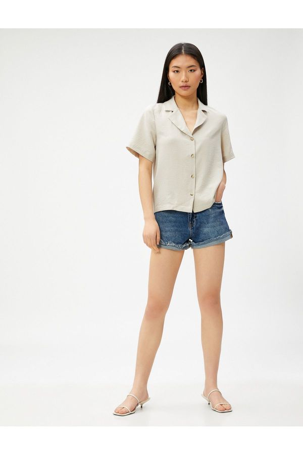 Koton Koton Short Sleeve Buttoned Shirt Jacket Collar