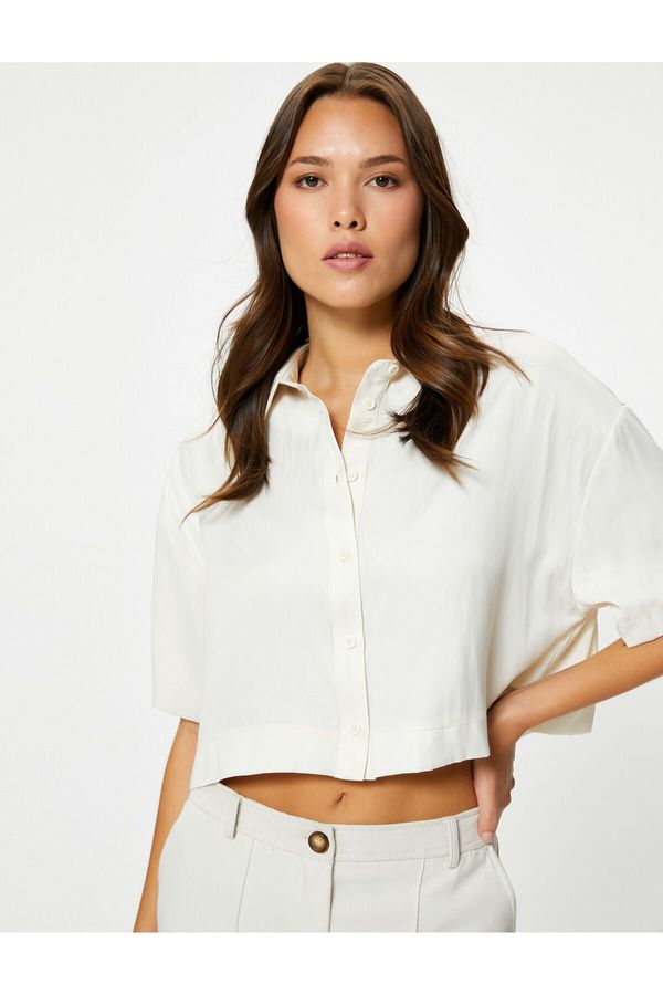 Koton Koton Short Sleeve Crop Shirt Buttoned