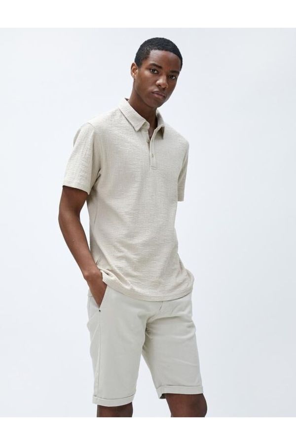 Koton Koton Short Sleeve Polo T-Shirt with Textured Buttons, Cotton