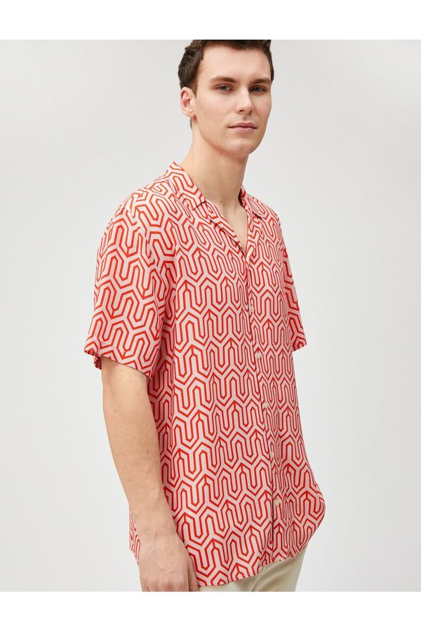 Koton Koton Short Sleeve Shirt Geometric Print Turndown Collar
