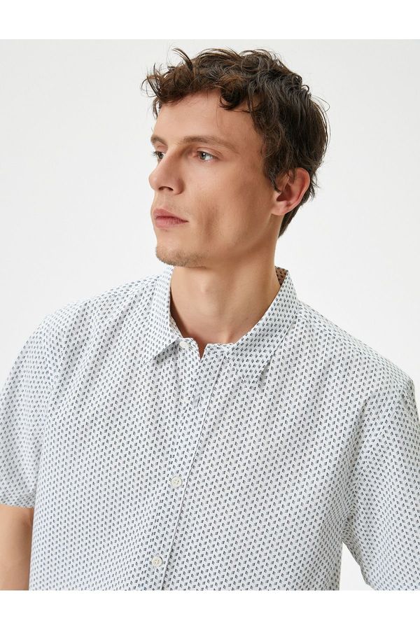 Koton Koton Short Sleeve Shirt Minimal Patterned Classic Collar Cotton