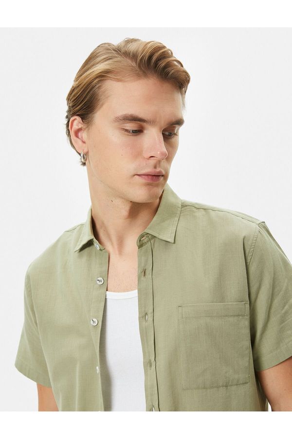 Koton Koton Short Sleeve Shirt Slim Fit Classic Collar Buttoned Pocket Detailed