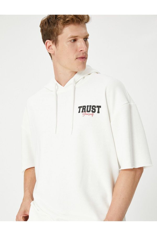 Koton Koton Short Sleeve Sweatshirt Hooded Slogan Printed