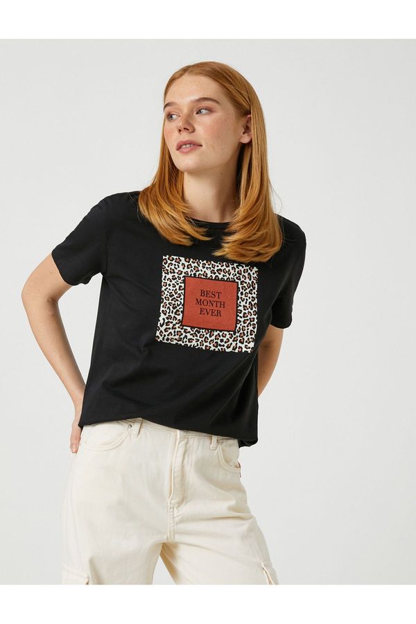 Koton Koton Short Sleeve T-Shirt Leopard Printed Cotton