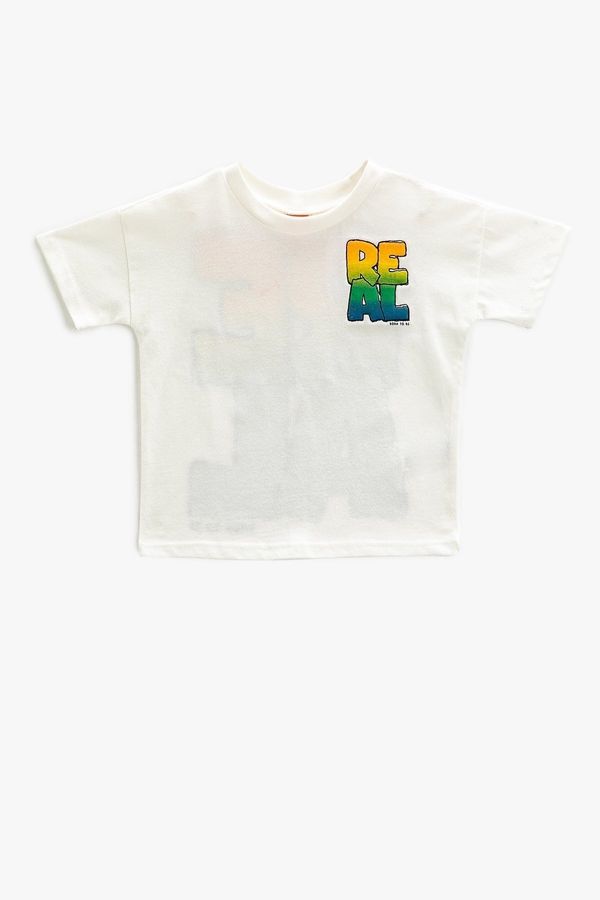 Koton Koton Short Sleeve T-Shirt with a Crew Neck Printed on the Back