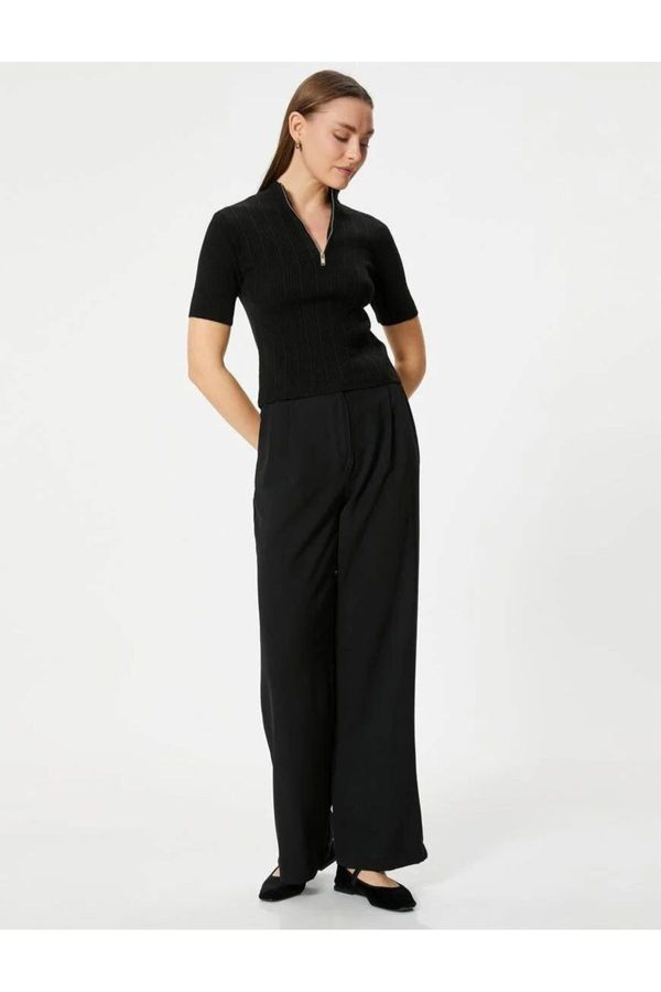 Koton Koton Short Sleeve Textured Half Zipper Polo Neck Knitwear Sweater