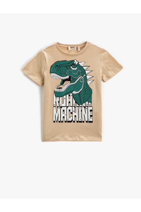 Koton Koton Short-Sleeved T-Shirt with a Crew Neck Dinosaur Print.