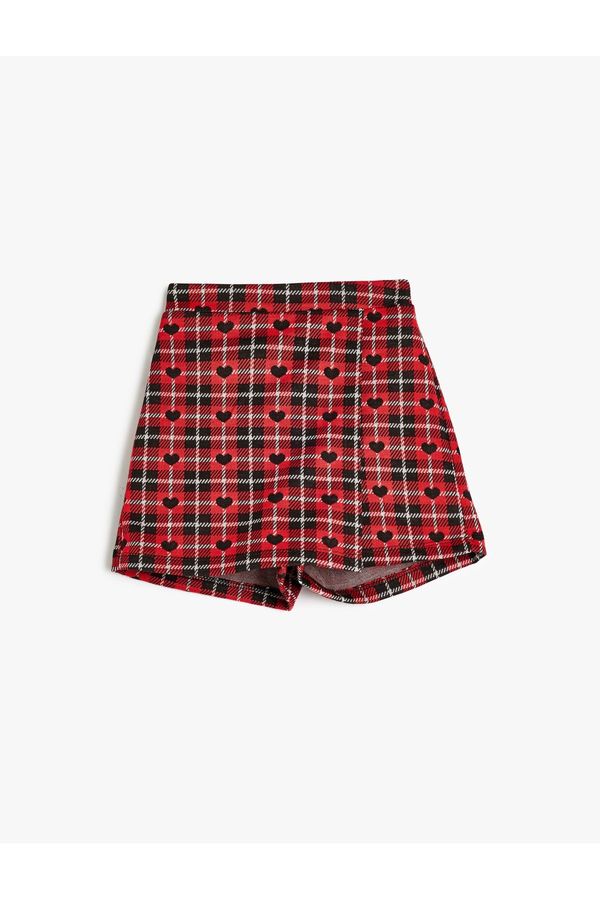 Koton Koton Shorts Skirt Heart Elastic Waist Plaid Double Breasted