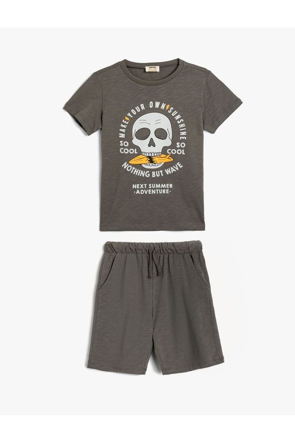 Koton Koton Shorts T-Shirt 2 Piece Set Cotton Print Detail