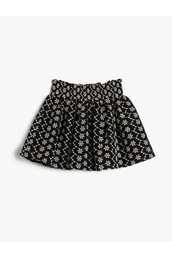 Koton Koton Skirt Midi Length Floral Embroidered Gipe Detailed Cotton Lined