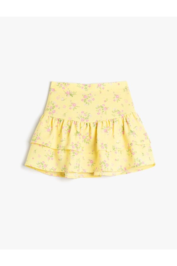 Koton Koton Skirt With Ruffled Flowers, Elastic Waist, Cotton