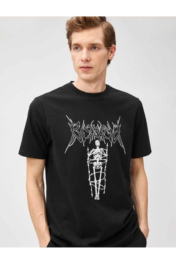 Koton Koton Skull Print T-Shirt, Crew Neck Short Sleeved
