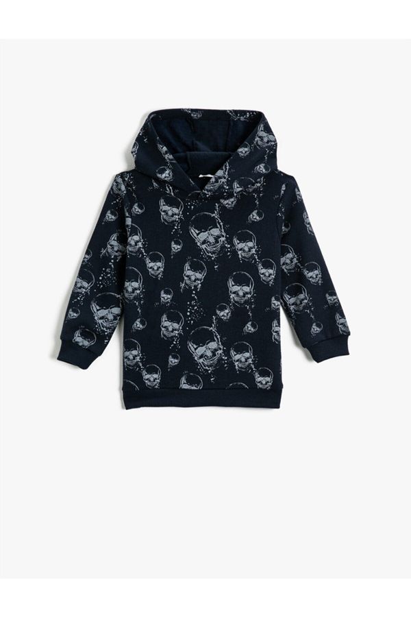 Koton Koton Skull Printed Hooded Sweatshirt Cotton