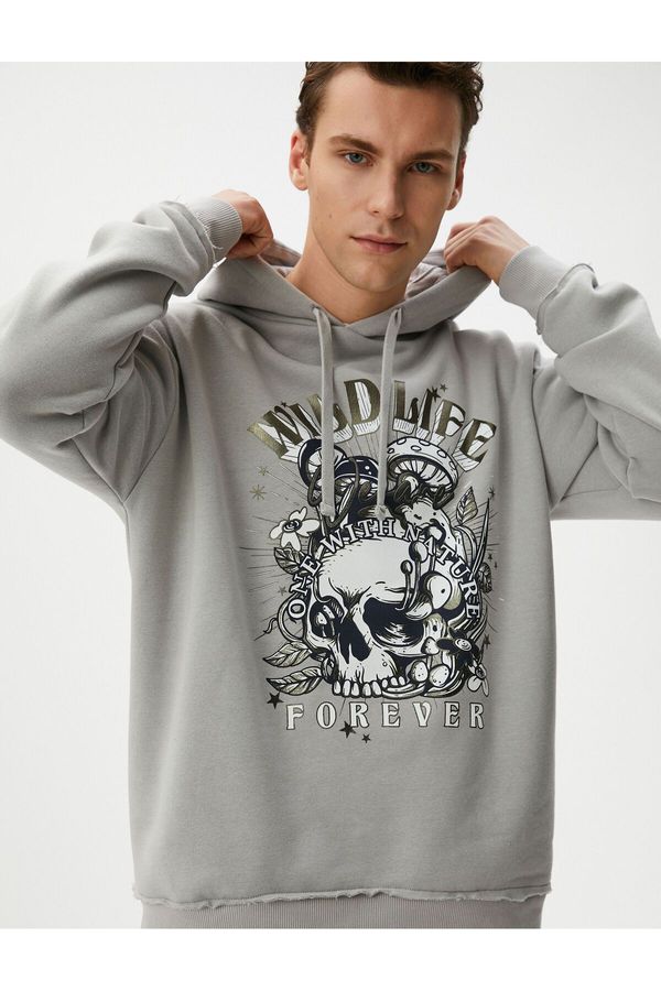 Koton Koton Skull Printed Oversize Hooded Sweatshirt