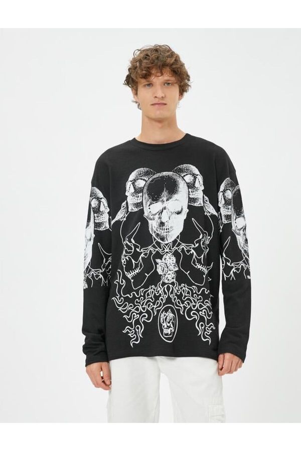 Koton Koton Skull Printed Sweater Crew Neck Long Sleeve